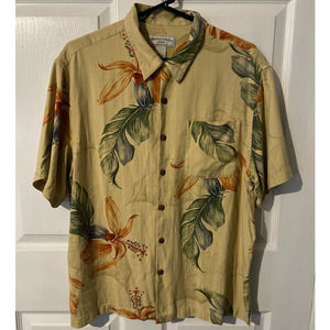 PARADISE COLLECTION By Cezani Men's 100% Silk‎ Button Front Floral Shirt Size L